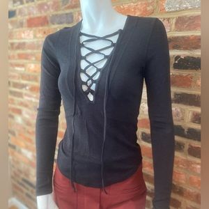 NWT Free People Black Lace-up Top